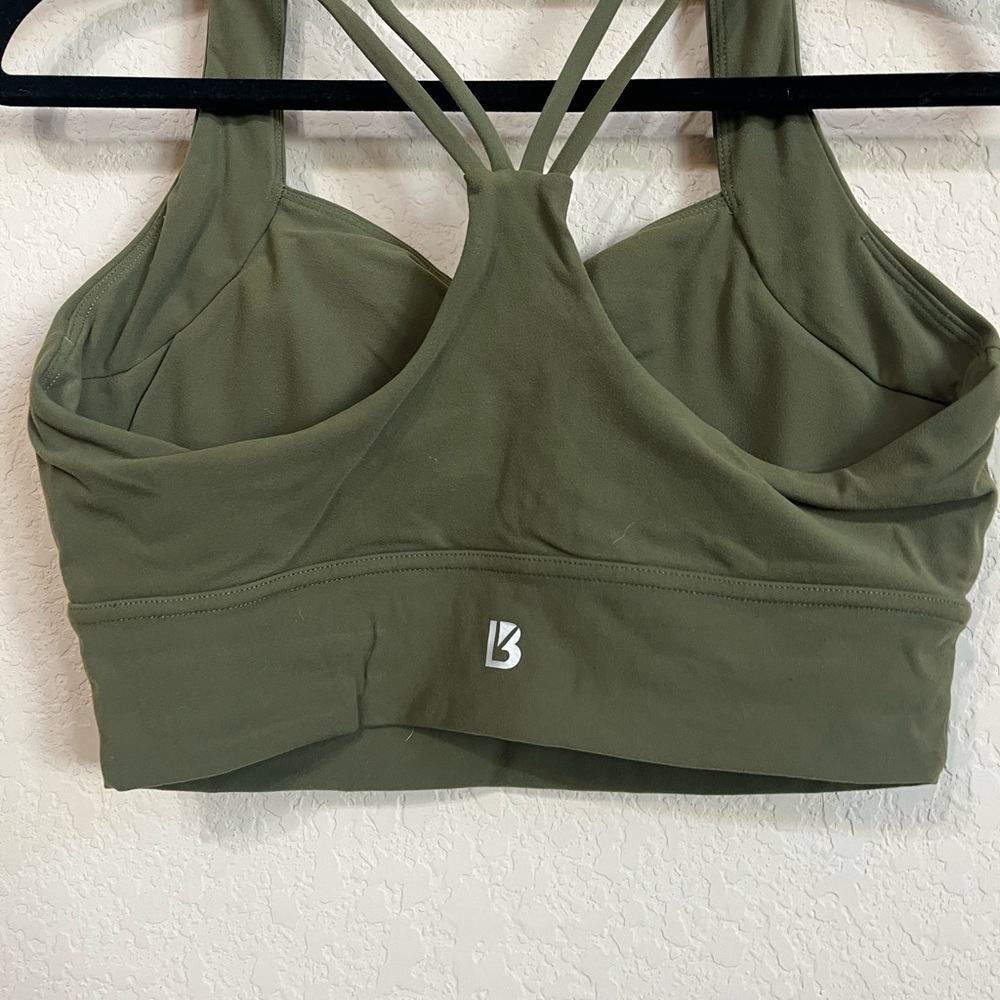 EUC Bloom Sports Bra Buffbunny Grounded Down Olive Color Ruched Front - Picture 5 of 5